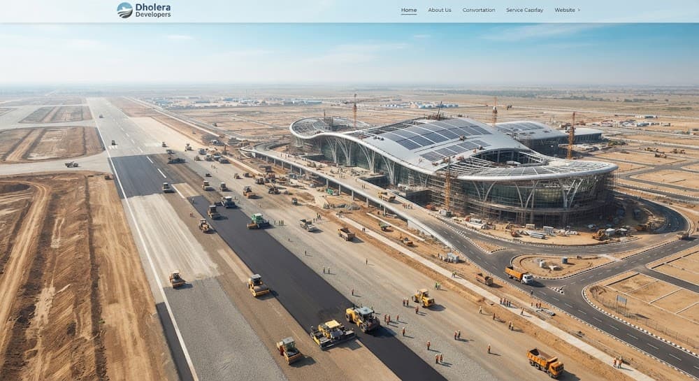 Render of the Dholera International Airport terminal and runway